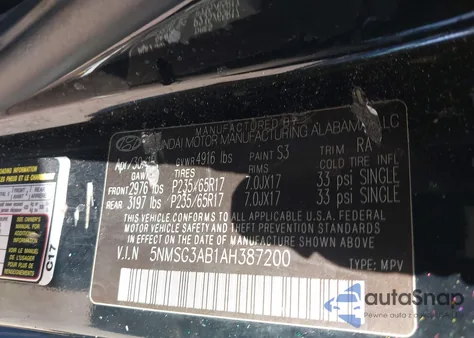 2010 Hyundai Santa Fe Gls from USA, damaged, VIN 5NMSG3AB1AH387200